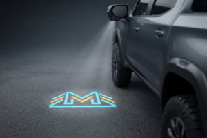 Logo light projector on truck Logo light projector on truck
